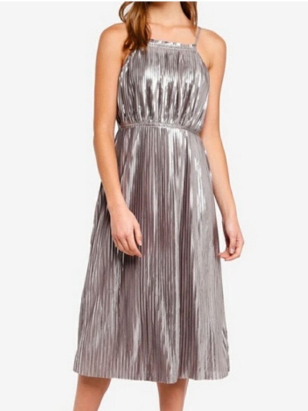 Banana Republic Silver Pleated Midi Dress